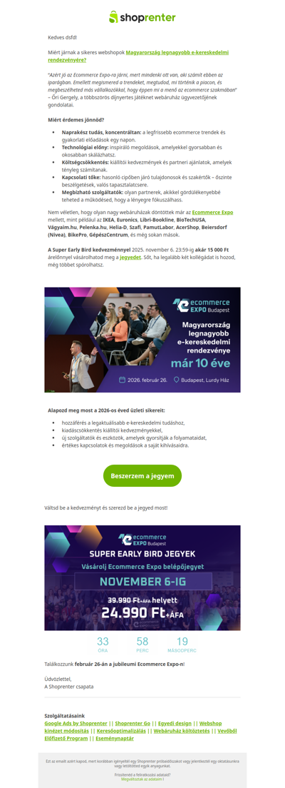 🎟️ Ecommerce Expo 2026 — Super Early Bird: spórolj 15.000 Ft-ot!