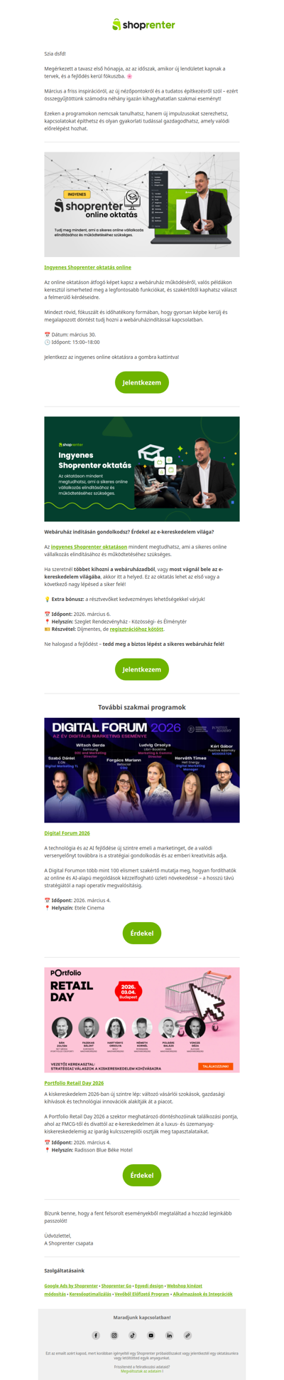 Fejlődj velünk márciusban is! - Shoprenter eseménynaptár 📅