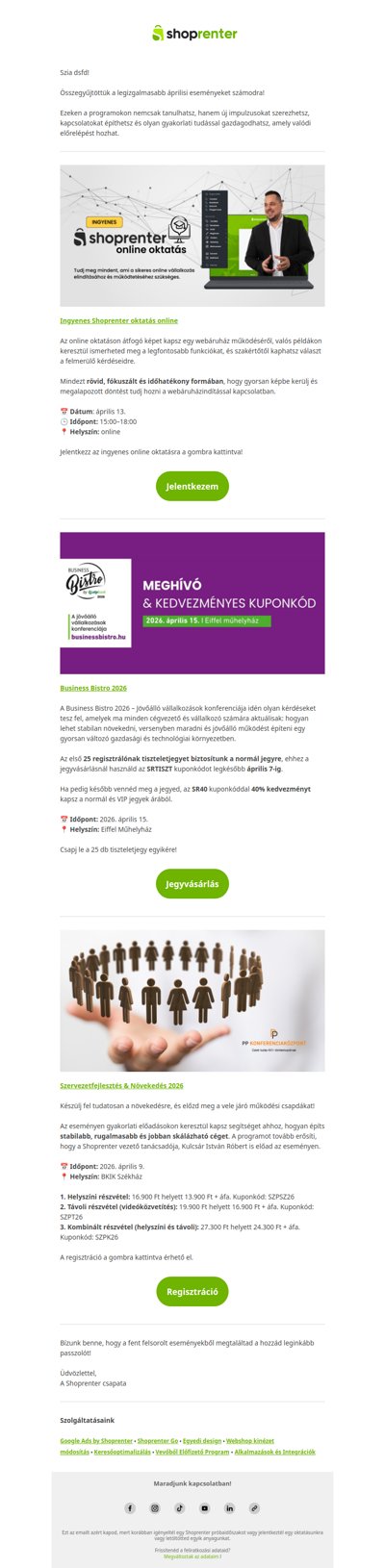 Fejlődj velünk áprilisban is! - Shoprenter eseménynaptár 📅