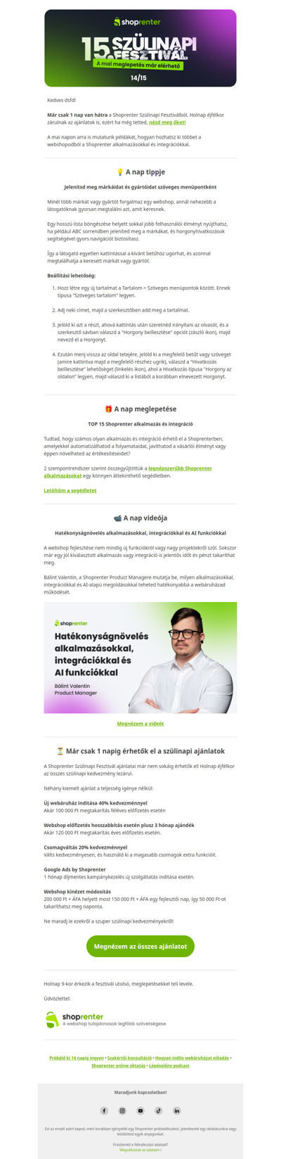 Szülinapi Fesztivál 14. nap: Ne maradj le a szülinapi ajánlatokról