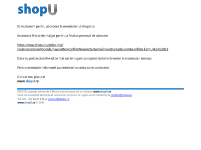 Confirmare abonare la newsletter-ul shopU.ro