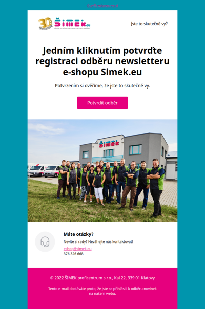 Potvrzení odběru newsletteru