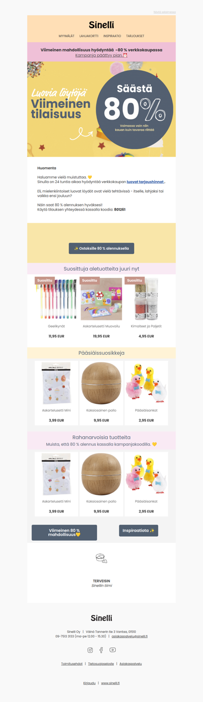 80 % alennus verkkokaupassa! 💛