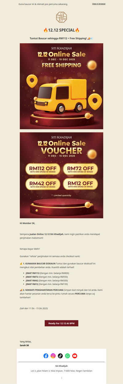 12.12 SPECIAL: Tuntut Baucar sehingga RM112 + Free Shipping! 🚚💨