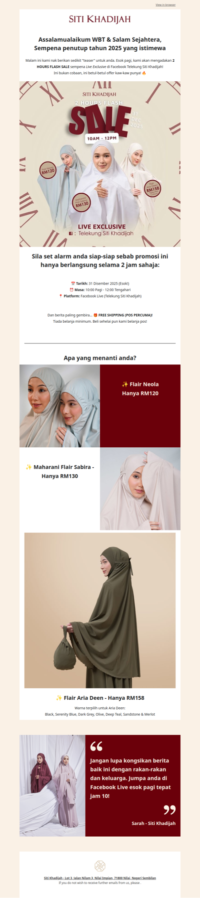 🚀 Don't Miss Out, Family SK! Flash Sale 2 Jam Sahaja Esok Pagi - Telekung RM120 + Free Shipping!