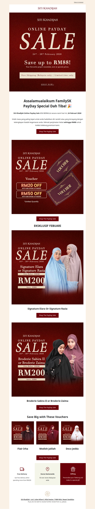 Jualan Payday Siti Khadijah Bermula! Jimat Sehingga RM88 + Penghantaran Percuma 🚚