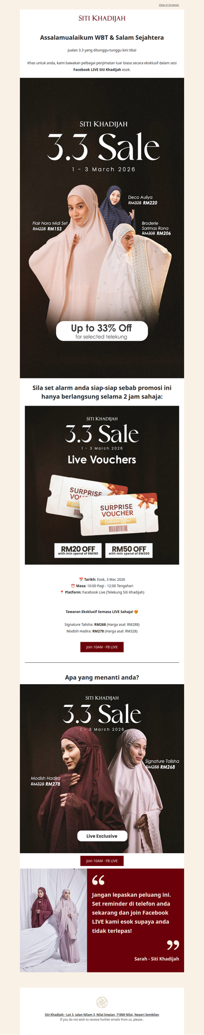 ✨ Jualan 3.3 Bermula Esok! Join Facebook LIVE 10AM