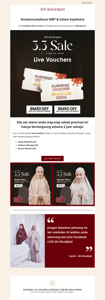 🚨 Facebook LIVE Mula Jam 10 Pagi Ini! Jom Rebut Baucar 3.3 ⏰