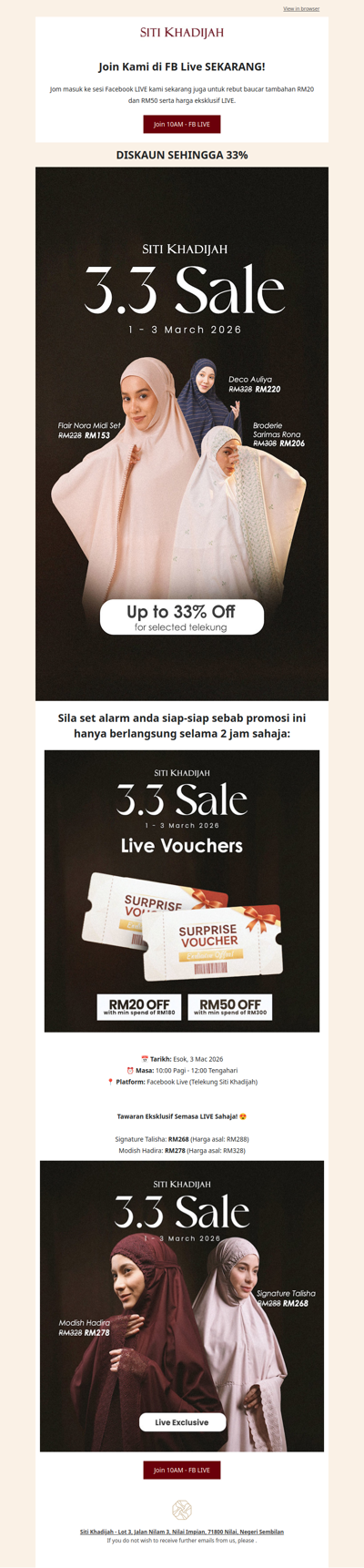 🚨 Last CALL 3.3 Sales! Free Shipping + Diskaun 33% Menanti Anda