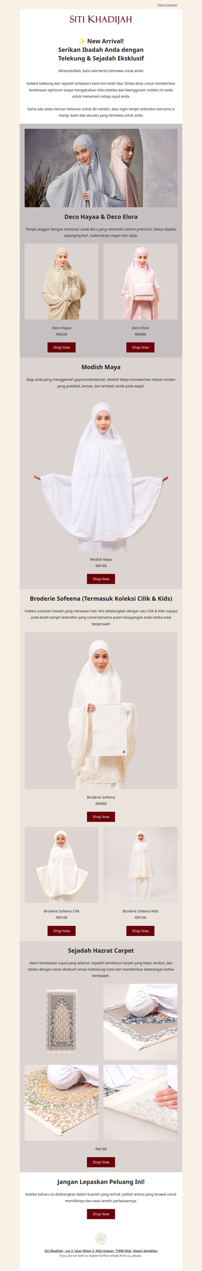 🌸 New arrivals alert! Check out our Telekung & Sejadah