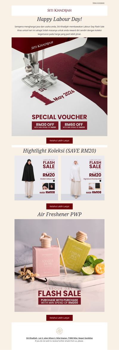 🌸 Selamat Hari Pekerja! Raikan cinta dan keselesaan bersama Siti Khadijah