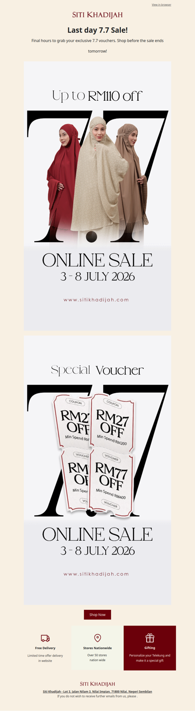 Last chance to save big at our 7.7 Sale!