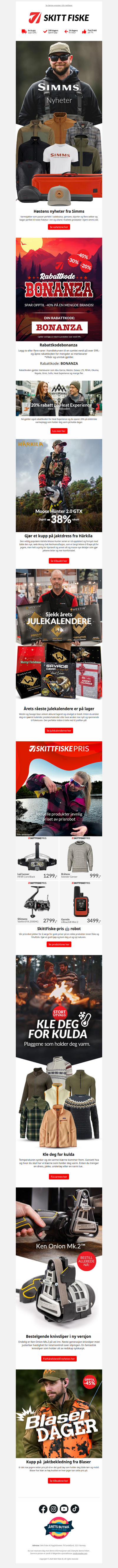 Nyheter fra Simms | 20% på Heat Experience ⚡ | Härkila Mosse Hunter spesialtilbud | Rabattkodebonanza -40% på mange merker! 👍 | Årets julekalendere  |