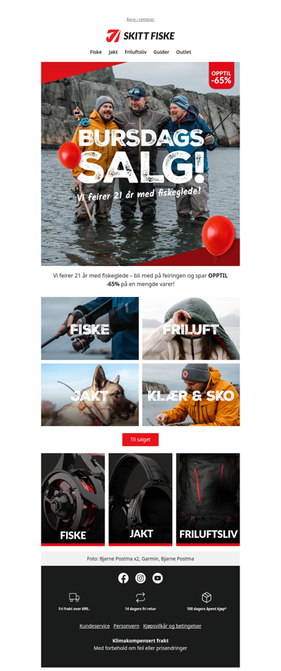 Bursdagssalget er i gang - vi feirer 21 år med fiskeglede🎈🎣