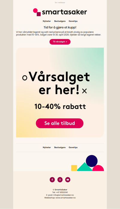 Opptil 40% rabatt i vårt store vårsalg! ✨
