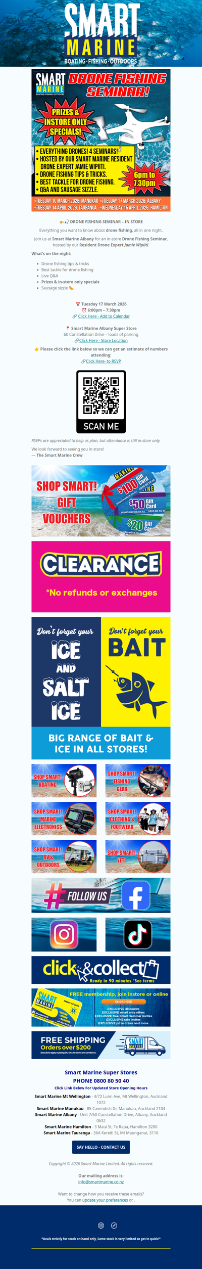 Albany Drone Fishing Seminar Reminder – In Store March 17