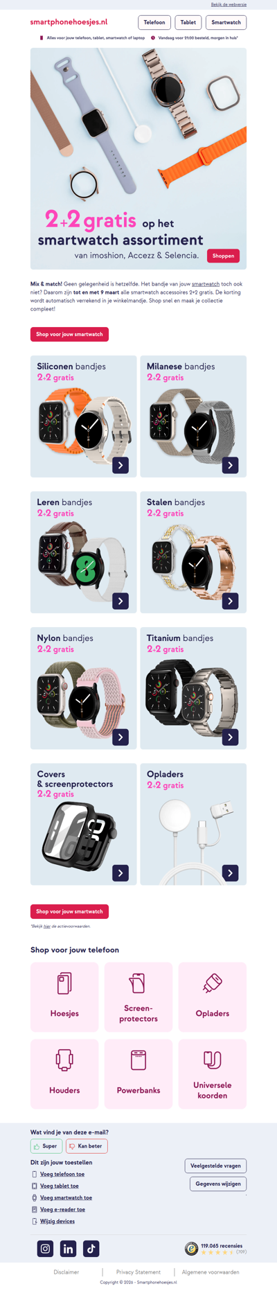 2+2 gratis op smartwatch accessoires 💥