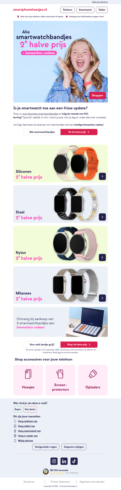 Jouw 2e smartwatchbandje met 50% korting! ⌚