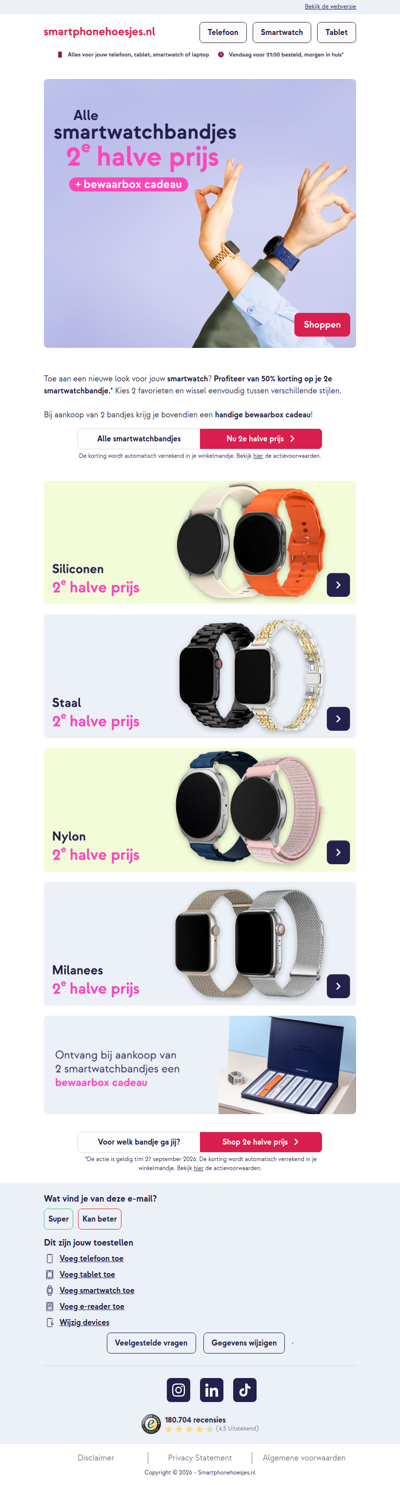 Pak 50% korting op jouw 2e smartwatchbandje! 🤩