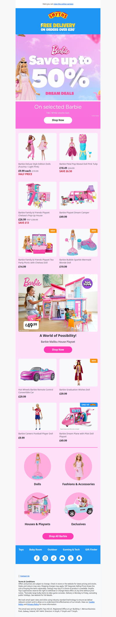 SAVE up to 50% off selected Barbie toys!