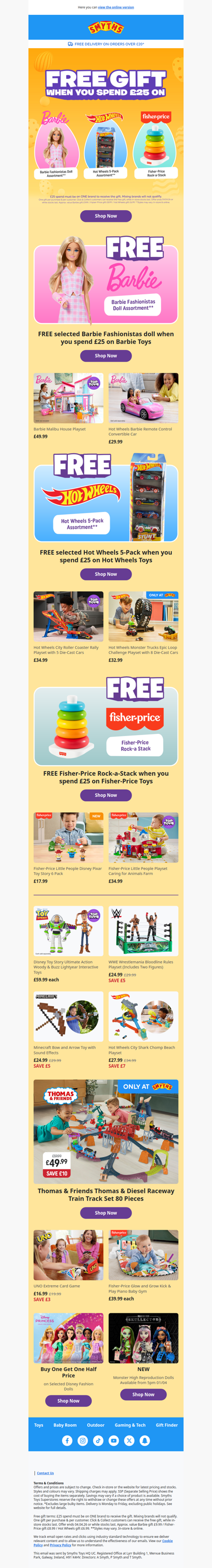FREE Gift when you spend £25 on Barbie, Hot Wheels or Fisher-Price toys
