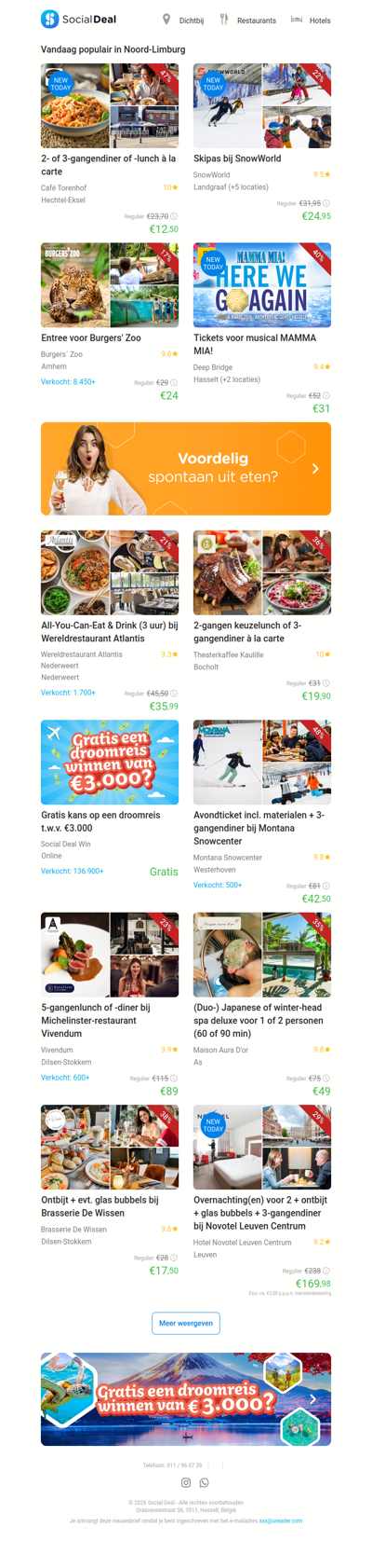 2- of 3-gangendiner of -lunch à la carte | Skipas bij SnowWorld