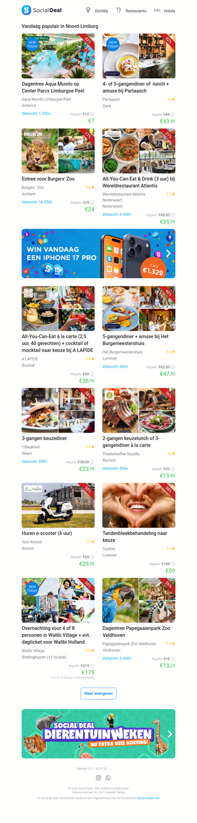 Dagentree Aqua Mundo op Center Parcs Limburgse Peel | 4- of 5-gangendiner of -lunch + amuse bij Partaasch