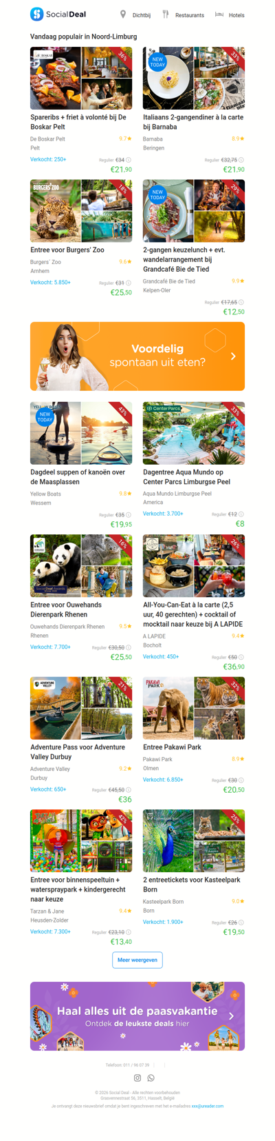 Italiaans 2-gangendiner à la carte bij Barnaba | Spareribs + friet à volonté bij De Boskar Pelt