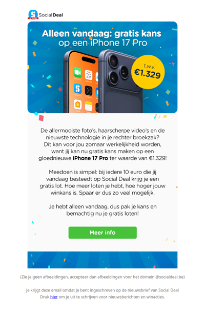 😱 Alleen vandaag: gratis kans op een iPhone 17 Pro t.w.v. €1.329 💙