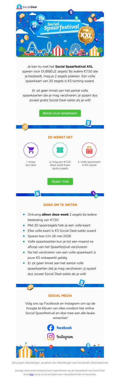 🎪 Spaarfestival XXL: Spaar dubbel zoveel zegels tijdens onze jubileumactie! 💙