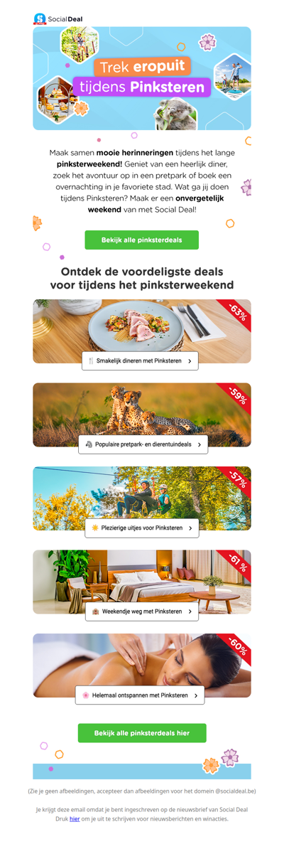 🌼 Geniet van het lange pinksterweekend! Ontdek de beste pinksterdeals. 🤩