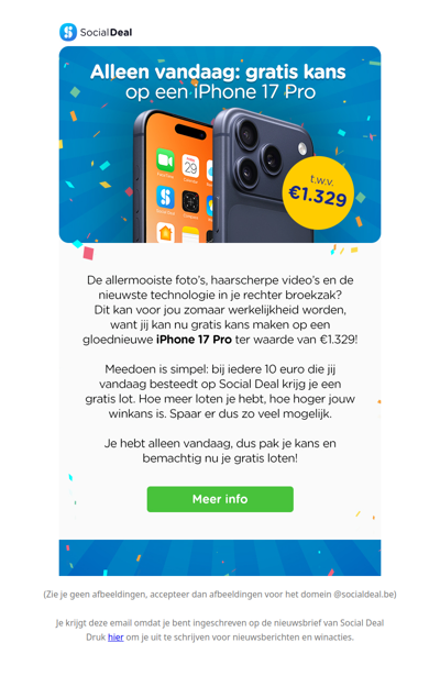 😱 Alleen vandaag: gratis kans op een iPhone 17 Pro t.w.v. €1.329 💙