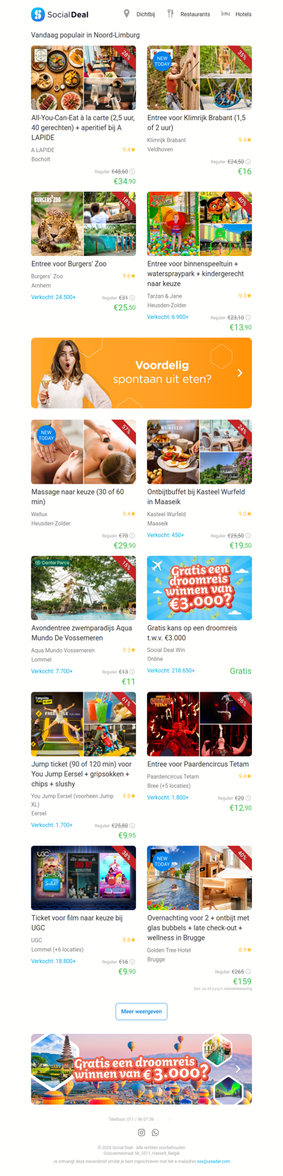 Entree voor Klimrijk Brabant (1,5 of 2 uur) | All-You-Can-Eat à la carte (2,5 uur, 40 gerechten) + aperitief bij A LAPIDE