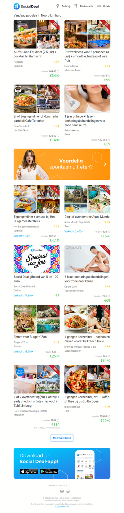 All-You-Can-Eat-diner (2,5 uur) + cocktail bij Hamachi | Privéwellness voor 2 personen (3 uur) + smoothie, fruitsap of vers fruit