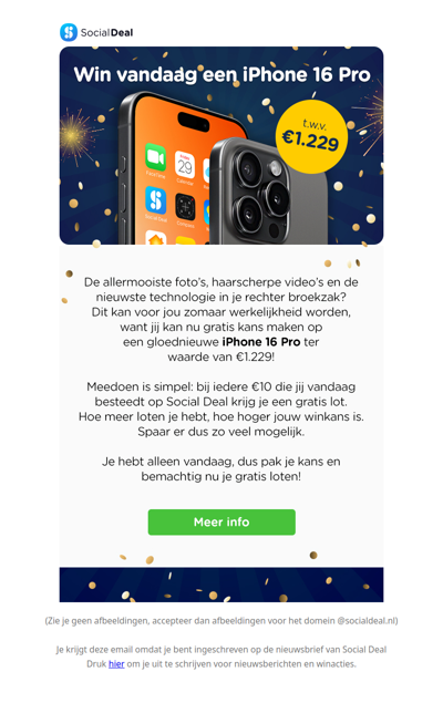 Alleen vandaag: gratis kans op een iPhone 16 Pro t.w.v. €1.229 📱