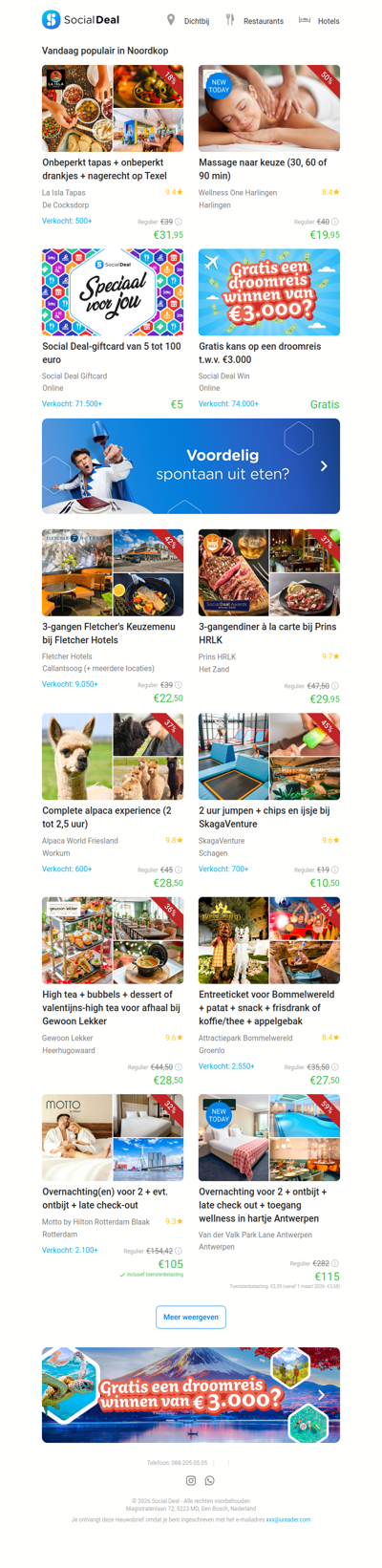 Massage naar keuze (30, 60 of 90 min) | Onbeperkt tapas + onbeperkt drankjes + nagerecht op Texel