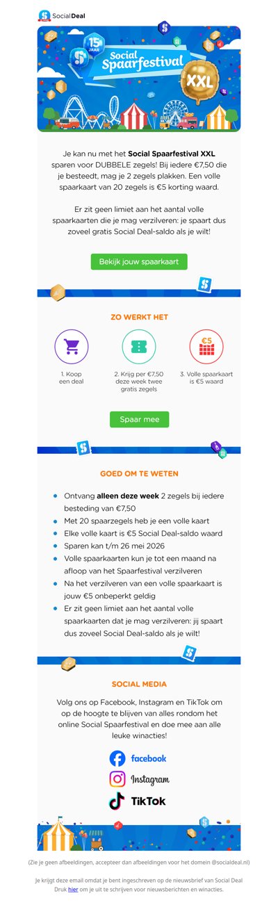 🎪 Spaarfestival XXL: Spaar dubbel zoveel zegels tijdens onze jubileumactie! 💙