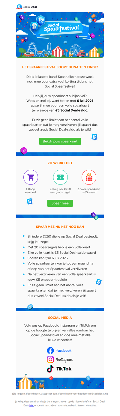 🎪 Het Social Spaarfestival loopt bijna ten einde! 🎈