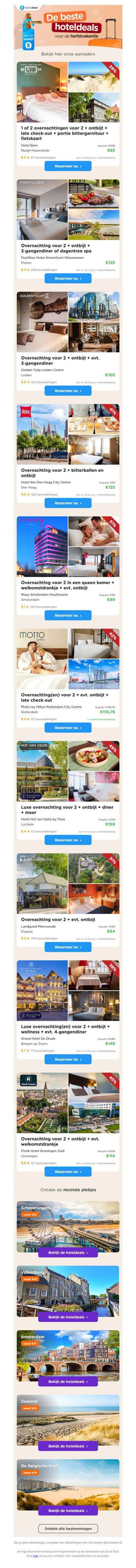 🏨 Boek nu een sfeervolle overnachting met 50% korting. Haal alles uit de herfstvakantie! 🍁