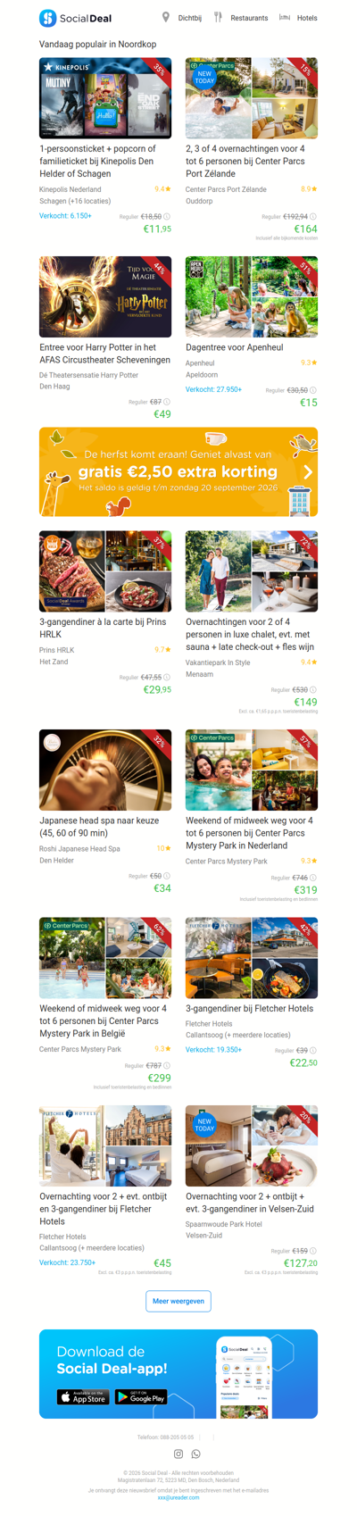 2, 3 of 4 overnachtingen voor 4 tot 6 personen bij Center Parcs Port Zélande | 1-persoonsticket + popcorn of familieticket bij Kinepolis Den Helder of Schagen