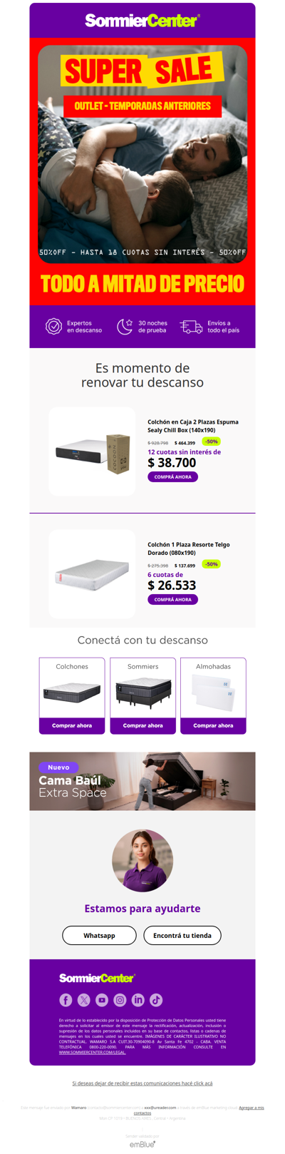 😴 Tu mejor sueño a mitad de precio 🤯 Aprovechá 50% Off en TODO 💜