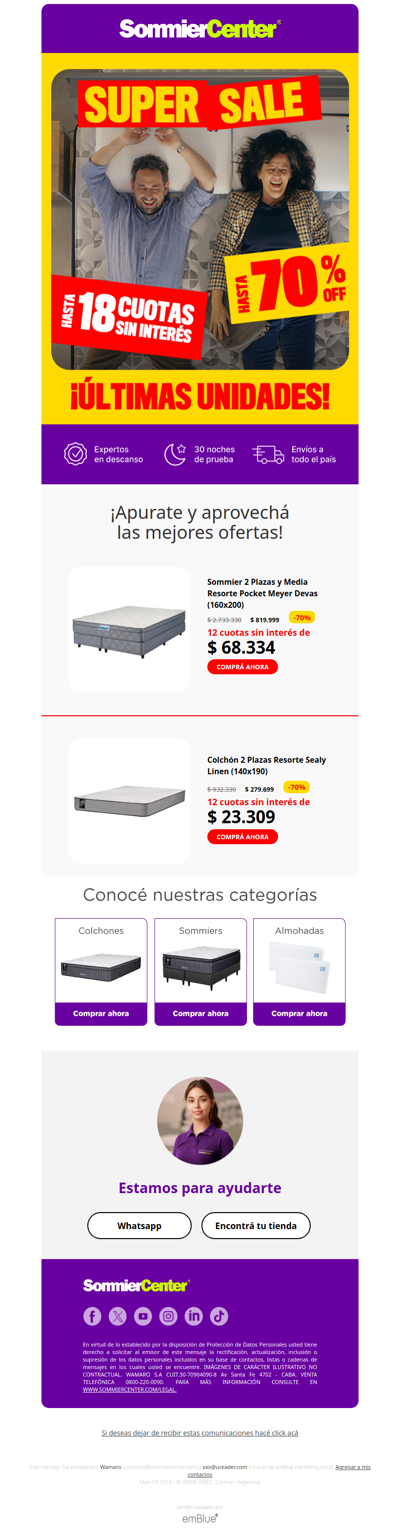 💜 ¡El mejor descanso al mejor precio! 😴 Hasta 70% Off + 18 cuotas sin interés 🛒