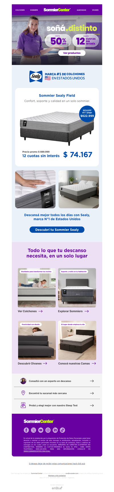 Dormí distinto, soñá con Sealy 💤 12 cuotas sin interés