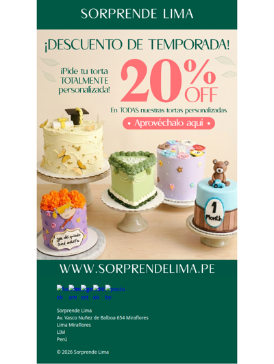 🚨¡Te regalamos 20% OFF para tu TORTA PERSONALIZADA!🚨 ¡Acompaña tus momentos especiales con la torta perfecta!