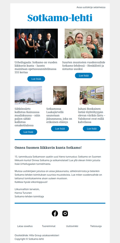 Sotkamo on Suomen liikkuvin kunta