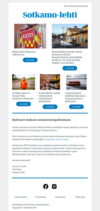 Palveluja ja kulttuuria uutisissa