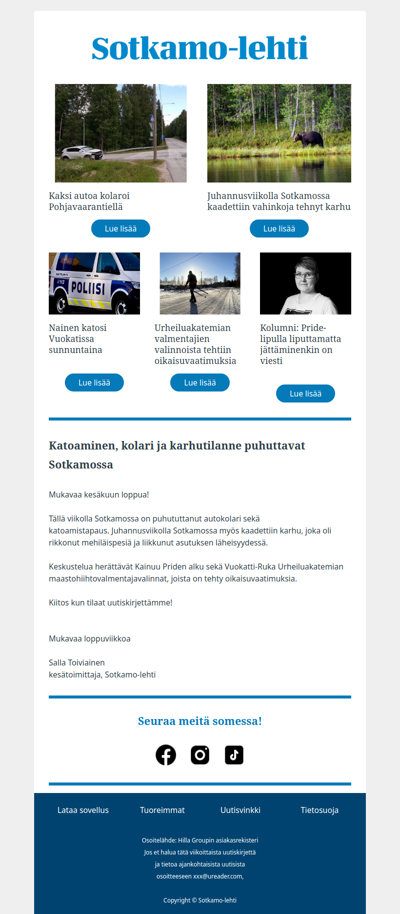Karhu, katoaminen ja kolari – viikon kuulumiset Sotkamosta