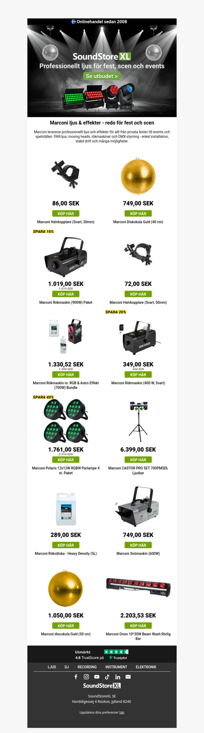 Professionellt ljus för fest, scen och events 🪩