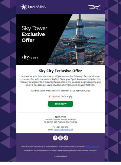 asd, Spark Arena Exclusive: Sky Tower 3-Day Pass