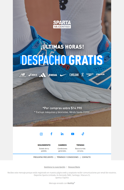 ¡Últimas HORAS! Despacho GRATIS en Sparta ⚡